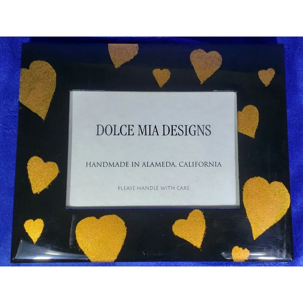 Dolce Mia Designs Picture Frame Handmade ~ Black w/Gold Hearts